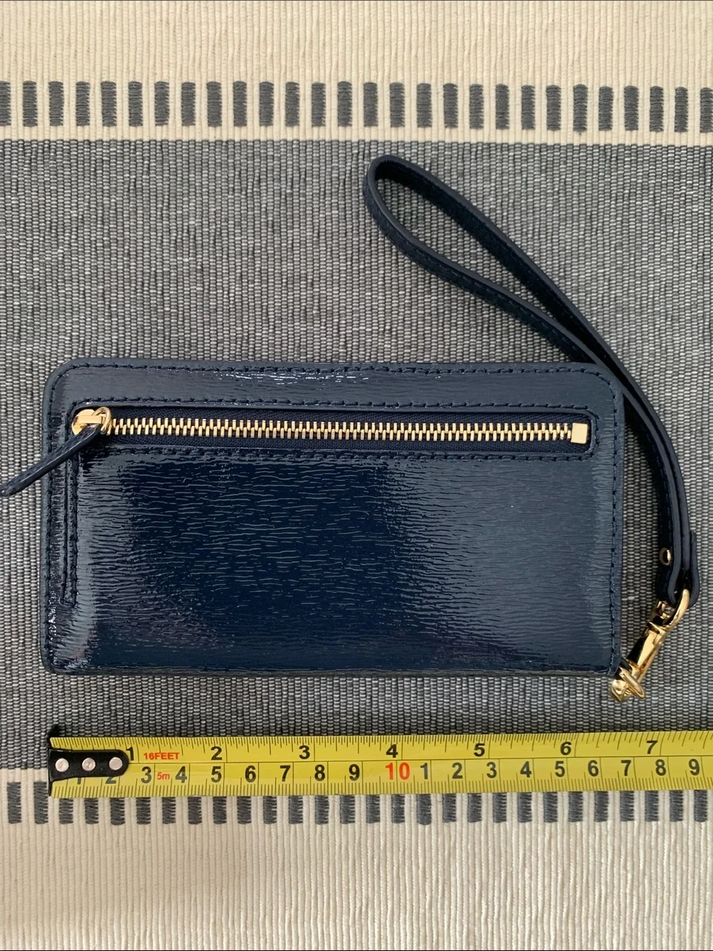 Vintage {Michael Kors} Navy Patent Wristlet with Gold Logo